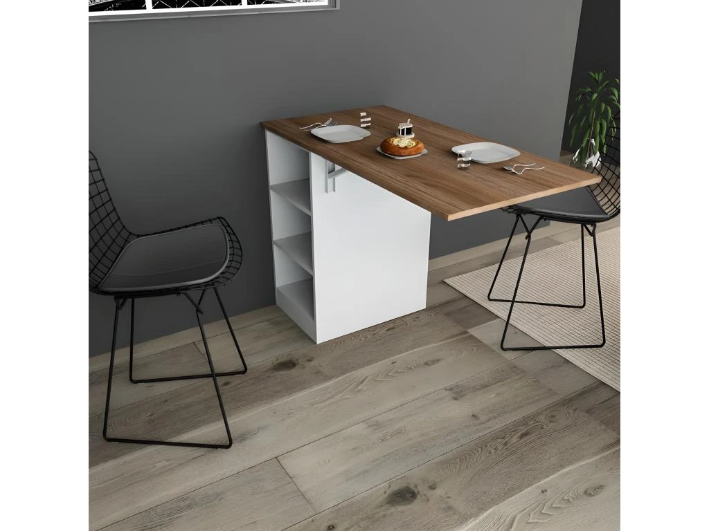 Meuble Cuisine Table Rabattable Blanc Châtaignier 7 Meuble Cuisine Table Rabattable Blanc Châtaignier – Image 5