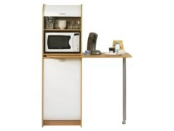 Table De Cuisine Et Meuble Rangement 5 Niches - Coloris: Hêtre + Rideau Blanc -Mobilia Boutique meuble de cuisine 10038387