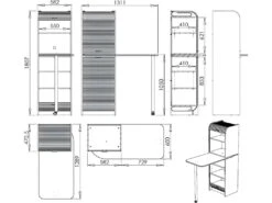 Table De Cuisine Et Meuble Rangement 5 Niches - Coloris: Hêtre + Rideau Blanc -Mobilia Boutique meuble de cuisine 10038389