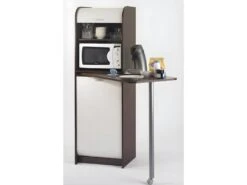 Table De Cuisine Et Meuble Rangement 5 Niches - Coloris: Wengé + Blanc