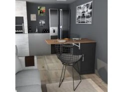 Meuble Cuisine Et Table Rabattable Noir Et Châtaignier -Mobilia Boutique meuble de cuisine 10038891