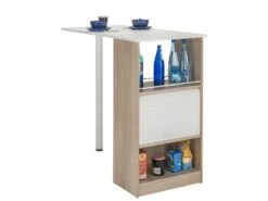 Meuble Rangement De Cuisine Chêne Avec Table - Coloris: Blanc -Mobilia Boutique meuble de cuisine 10038923