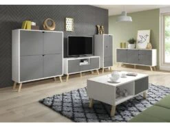 Buffet Haut Design Type Scandinave Collection AOMORI 4 Portes, Coloris Blanc Et Gris Mat -Mobilia Boutique meuble de cuisine 9544451