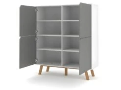 Buffet Haut Design Type Scandinave Collection AOMORI 4 Portes, Coloris Blanc Et Gris Mat -Mobilia Boutique meuble de cuisine 9544453