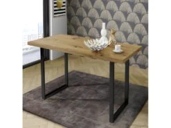 Table De Repas L140 Cm Plateau Chêne Pieds Luge Métal Noir - CORSE 02 -Mobilia Boutique table a manger 10031167