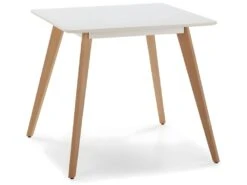 Table à Manger Aroa Blanche, Pieds En Bois De Hêtre, 80x80 Cm
