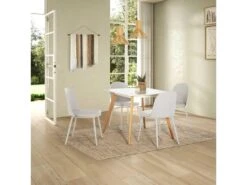 Table à Manger Aroa Blanche, Pieds En Bois De Hêtre, 80x80 Cm -Mobilia Boutique table a manger 10035313