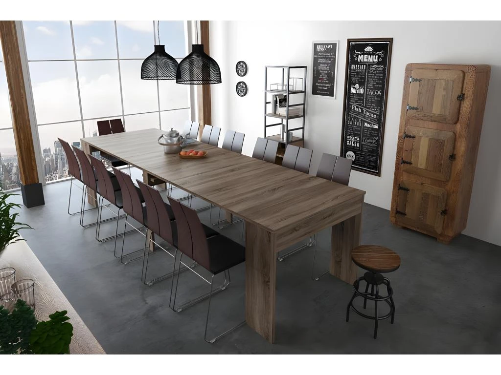 Table Console Extensible Avec Rallonges, Jusqu'a 300 Cm, Chene Fonce Brosse 4 Table Console Extensible Avec Rallonges, Jusqu'a 300 Cm, Chene Fonce Brosse – Image 2