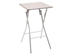 Table De Bar Pliante En Métal Coloris Taupe - L.60 X L.60 X H.103 Cm