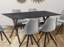 Table à Manger 6 Couverts En MDF Et Hêtre - Anthracite Et Naturel Foncé - SERANI -Mobilia Boutique table a manger 10106485