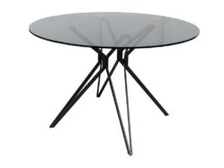 Table Ronde D.120 Cm Avec Plateau En Verre Fumé Pied Métal - VIKO