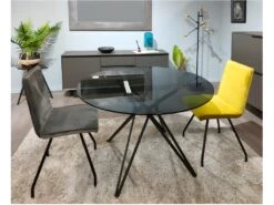 Table Ronde D.120 Cm Avec Plateau En Verre Fumé Pied Métal - VIKO -Mobilia Boutique table a manger 10346525