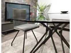 Table Ronde D.120 Cm Avec Plateau En Verre Fumé Pied Métal - VIKO -Mobilia Boutique table a manger 10346529