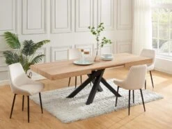 Table à Manger Extensible 6 à 10 Couverts En MDF Et Métal - Naturel Et Noir - CATONAV