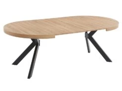 Table à Manger Extensible 4 à 8 Couverts En MDF Et Acier - Naturel Clair Et Noir - KOMONI -Mobilia Boutique table a manger 10736711