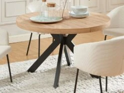 Table à Manger Extensible 4 à 8 Couverts En MDF Et Acier - Naturel Clair Et Noir - KOMONI -Mobilia Boutique table a manger 10736753