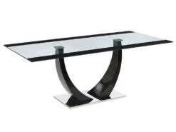 Table à Manger 8 Couverts En Verre Trempé, MDF Et Acier Inoxydable - Noir - MEZZO II -Mobilia Boutique table a manger 10850731