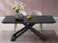 Table à Manger Extensible 6 à 10 Couverts En Céramique Et Métal - Effet Marbre Noir - XERENA De Pascal MORABITO -Mobilia Boutique table a manger 11163083