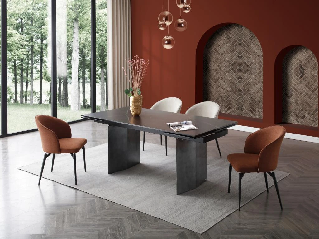 Table à Manger Extensible 6 à 10 Couverts En Céramique Et Métal - Effet Marbre Noir - MISENO De Pascal MORABITO 5 Table à Manger Extensible 6 à 10 Couverts En Céramique Et Métal - Effet Marbre Noir - MISENO De Pascal MORABITO – Image 3