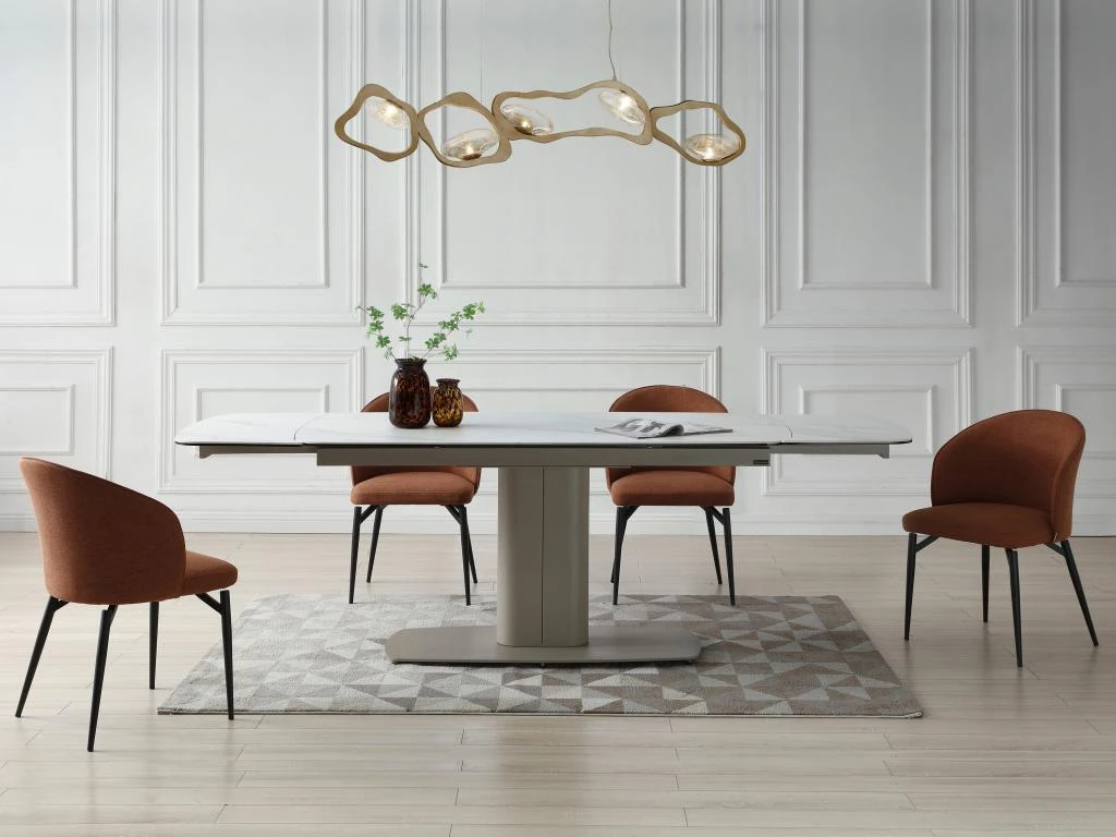 Table à Manger Extensible 6 à 10 Couverts En Céramique Et Métal - Effet Marbre Blanc Et Taupe - CARIOULA De Pascal MORABITO 3 Table à Manger Extensible 6 à 10 Couverts En Céramique Et Métal - Effet Marbre Blanc Et Taupe - CARIOULA De Pascal MORABITO