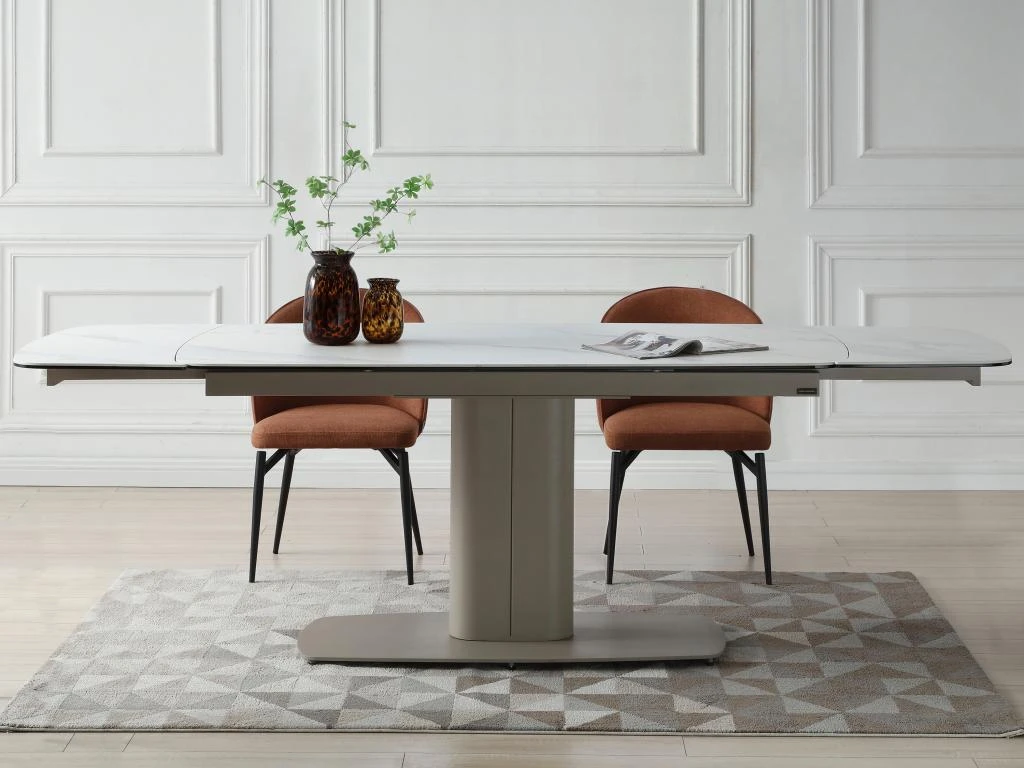 Table à Manger Extensible 6 à 10 Couverts En Céramique Et Métal - Effet Marbre Blanc Et Taupe - CARIOULA De Pascal MORABITO 5 Table à Manger Extensible 6 à 10 Couverts En Céramique Et Métal - Effet Marbre Blanc Et Taupe - CARIOULA De Pascal MORABITO – Image 3
