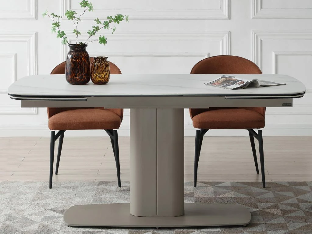 Table à Manger Extensible 6 à 10 Couverts En Céramique Et Métal - Effet Marbre Blanc Et Taupe - CARIOULA De Pascal MORABITO 4 Table à Manger Extensible 6 à 10 Couverts En Céramique Et Métal - Effet Marbre Blanc Et Taupe - CARIOULA De Pascal MORABITO – Image 2