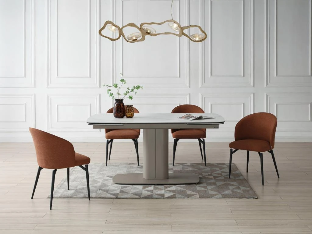 Table à Manger Extensible 6 à 10 Couverts En Céramique Et Métal - Effet Marbre Blanc Et Taupe - CARIOULA De Pascal MORABITO 6 Table à Manger Extensible 6 à 10 Couverts En Céramique Et Métal - Effet Marbre Blanc Et Taupe - CARIOULA De Pascal MORABITO – Image 4