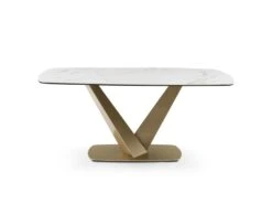 Table à Manger 6 Couverts En Céramique Et Métal - Effet Marbre Blanc Et Doré - PORELIMA De PASCAL MORABITO -Mobilia Boutique table a manger 11199859