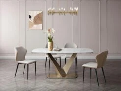 Table à Manger 6 Couverts En Céramique Et Métal - Effet Marbre Blanc Et Doré - PORELIMA De PASCAL MORABITO