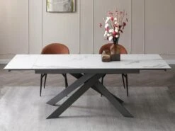 Table à Manger Extensible 6 à 10 Couverts En Céramique Et Métal - Effet Marbre Blanc Et Anthracite - COREMA De Pascal MORABITO 15 Table à Manger Extensible 6 à 10 Couverts En Céramique Et Métal - Effet Marbre Blanc Et Anthracite - COREMA De Pascal MORABITO -Mobilia Boutique table a manger 11200025