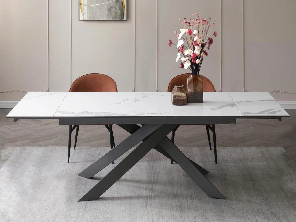 Table à Manger Extensible 6 à 10 Couverts En Céramique Et Métal - Effet Marbre Blanc Et Anthracite - COREMA De Pascal MORABITO 4 Table à Manger Extensible 6 à 10 Couverts En Céramique Et Métal - Effet Marbre Blanc Et Anthracite - COREMA De Pascal MORABITO – Image 2