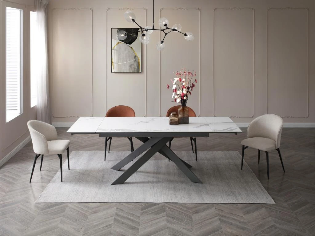 Table à Manger Extensible 6 à 10 Couverts En Céramique Et Métal - Effet Marbre Blanc Et Anthracite - COREMA De Pascal MORABITO 3 Table à Manger Extensible 6 à 10 Couverts En Céramique Et Métal - Effet Marbre Blanc Et Anthracite - COREMA De Pascal MORABITO