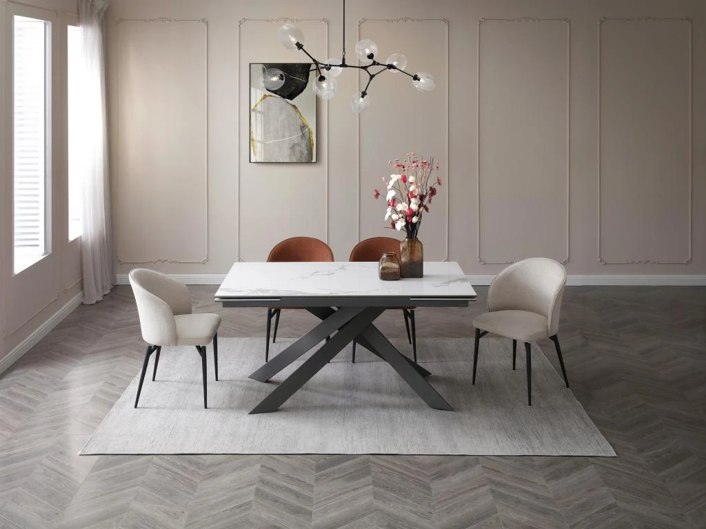 Table à Manger Extensible 6 à 10 Couverts En Céramique Et Métal - Effet Marbre Blanc Et Anthracite - COREMA De Pascal MORABITO 5 Table à Manger Extensible 6 à 10 Couverts En Céramique Et Métal - Effet Marbre Blanc Et Anthracite - COREMA De Pascal MORABITO – Image 3