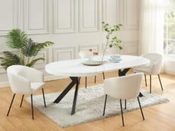 Table à Manger Extensible 4 à 8 Couverts En MDF Et Acier - Blanc Laqué Et Noir - KOMONI -Mobilia Boutique table a manger 11237485