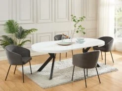 Table à Manger Extensible 4 à 8 Couverts En MDF Et Acier - Blanc Laqué Et Noir - KOMONI -Mobilia Boutique table a manger 11237491
