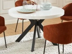Table à Manger Extensible 4 à 8 Couverts En MDF Et Acier - Blanc Laqué Et Noir - KOMONI -Mobilia Boutique table a manger 11237515