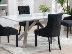 Table à Manger 6 Couverts En MDF Et Acier - Blanc Laqué - YOURILU -Mobilia Boutique table a manger 11237821