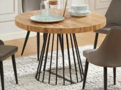 Table à Manger Extensible 2 à 12 Couverts En MDF Et Acier - Naturel Et Noir - FIRELA -Mobilia Boutique table a manger 11577115