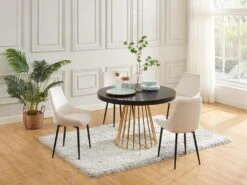 Table à Manger Extensible 2 à 12 Couverts En MDF Et Acier - Noir Et Doré - FIRELA -Mobilia Boutique table a manger 11577679