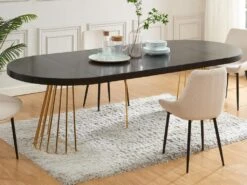 Table à Manger Extensible 2 à 12 Couverts En MDF Et Acier - Noir Et Doré - FIRELA -Mobilia Boutique table a manger 11577707