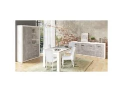 Table à Manger 180cm Blanc Et Gris Béton Gent - Gris Clair -Mobilia Boutique table a manger 12305283