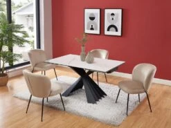 Table à Manger Extensible 4 à 8 Couverts En Céramique Et Métal - Effet Marbre Blanc Et Noir - BEKIM De Pascal MORABITO -Mobilia Boutique table a manger 12496247