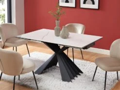 Table à Manger Extensible 4 à 8 Couverts En Céramique Et Métal - Effet Marbre Blanc Et Noir - BEKIM De Pascal MORABITO -Mobilia Boutique table a manger 12496249