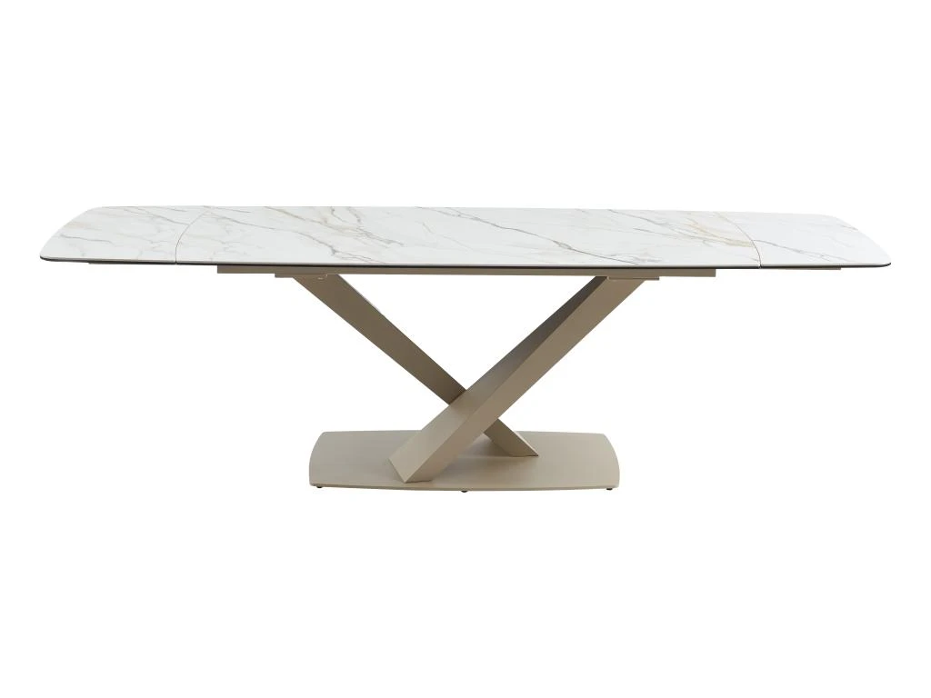 Table à Manger Extensible 6 à 10 Couverts En Céramique Et Métal - Effet Marbre Blanc Et Beige - MALATA De Pascal MORABITO 6 Table à Manger Extensible 6 à 10 Couverts En Céramique Et Métal - Effet Marbre Blanc Et Beige - MALATA De Pascal MORABITO – Image 4