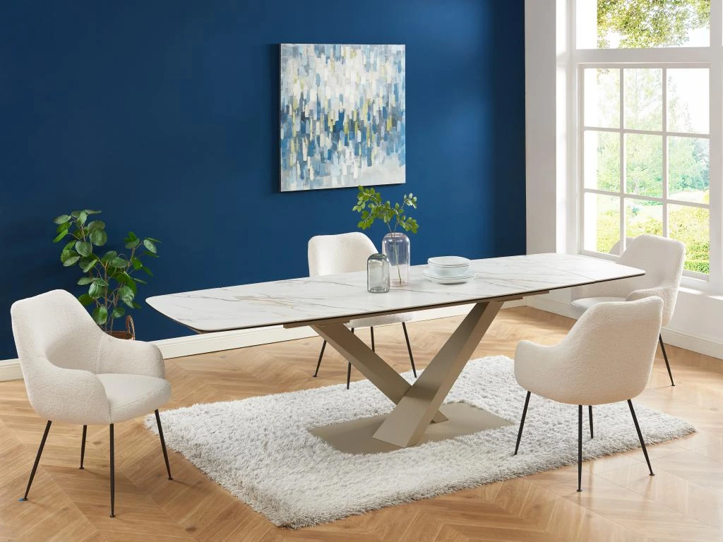 Table à Manger Extensible 6 à 10 Couverts En Céramique Et Métal - Effet Marbre Blanc Et Beige - MALATA De Pascal MORABITO 3 Table à Manger Extensible 6 à 10 Couverts En Céramique Et Métal - Effet Marbre Blanc Et Beige - MALATA De Pascal MORABITO