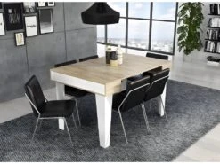 Table Console Extensible+rallonges,Nordic KL Max 140 Cm,Blanc Mat-Chene Brosse. -Mobilia Boutique table a manger 12564433