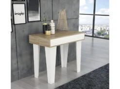 Table Console Extensible+rallonges,Nordic KL Max 140 Cm,Blanc Mat-Chene Brosse. -Mobilia Boutique table a manger 12564435