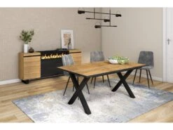 Table à Manger, 8 Personnes, 170, Robust, Structure Stable, Pieds Solides, Chêne Et Noir -Mobilia Boutique table a manger 12578827