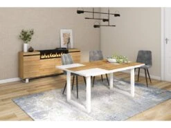 Table à Manger, 8 Personnes, 170, Robust, Structure Stable, Pieds Solides, Chêne Et Blanc -Mobilia Boutique table a manger 12578867