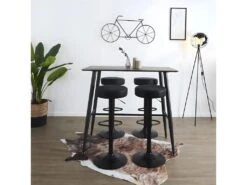 TIANO - Pack Table Haute Effet Bois + 4 Tabourets Réglables Noirs